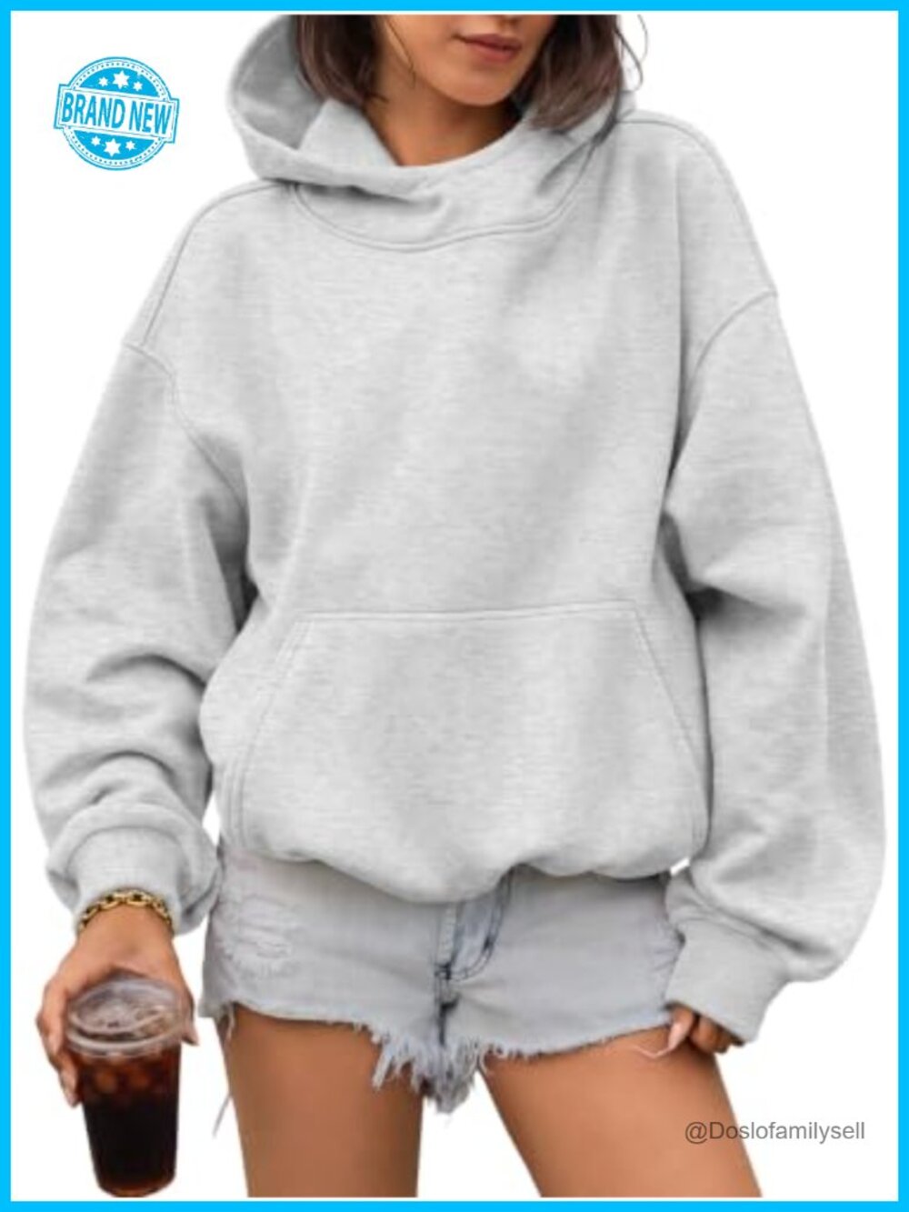 Mock Neck Oversized Hoodie Kangaroo Pocket Pullover Sweatshirt